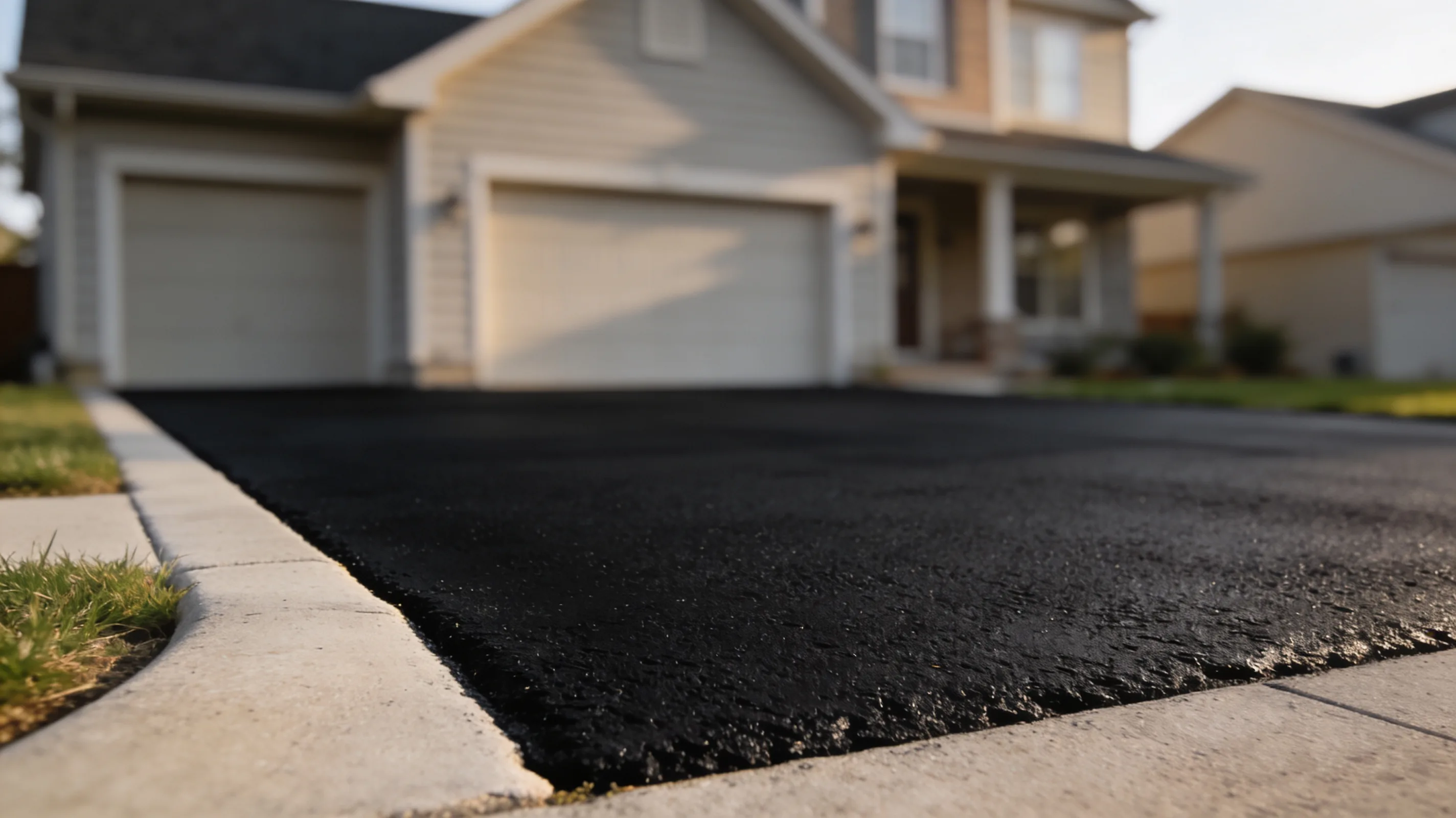 Freshly sealcoated asphalt driveway in Omaha, NE by PC Premium Coating